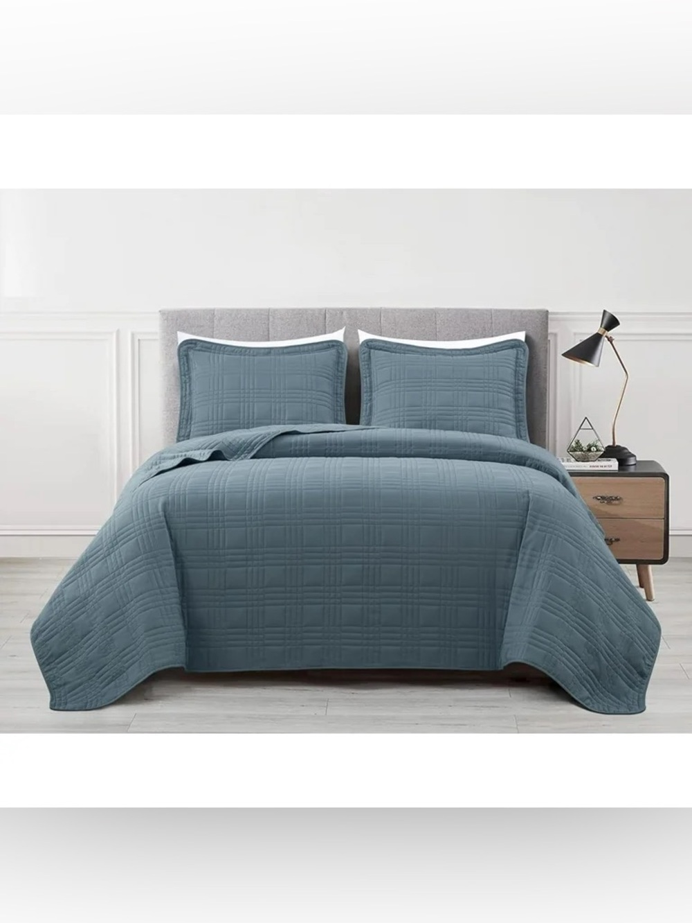 Soft Quilted Queen 3 piece Bedspread Set in Slate Blue